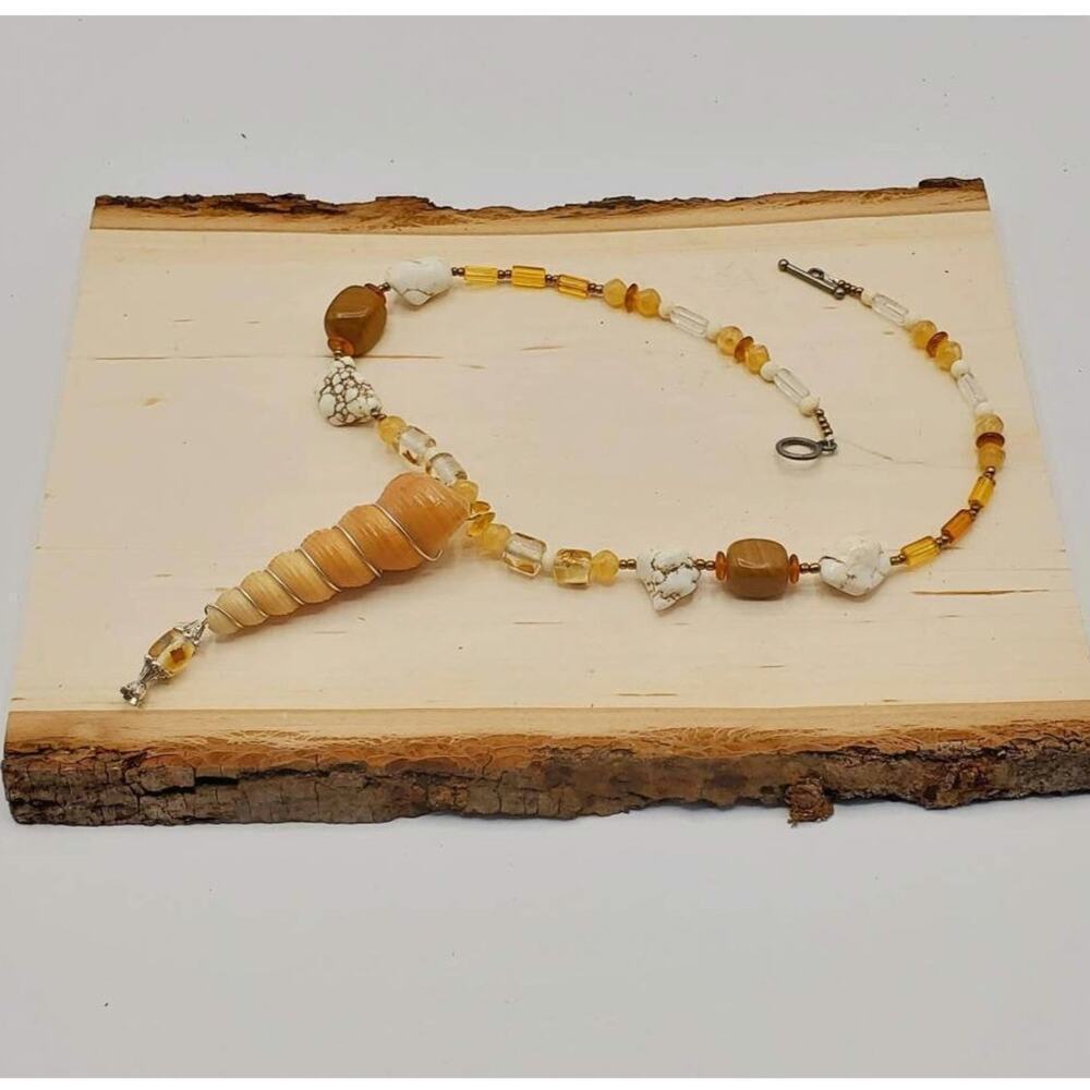Spiral Shell and Jasper Boho Ocean Statement Necklace - Picture 4 of 6